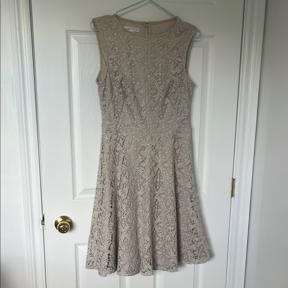Elegant Lace Sleeveless Dress - Cream